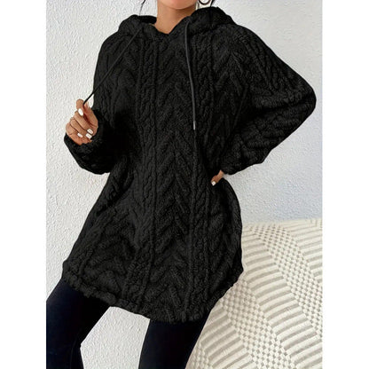 Women’s Hooded Sweatshirt - Knit - Chevron Texture - Relaxed Fit - Long Sleeve