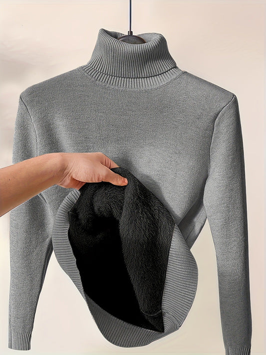 Fleece Lined Slim Fit Knit Pullover Sweatshirt 