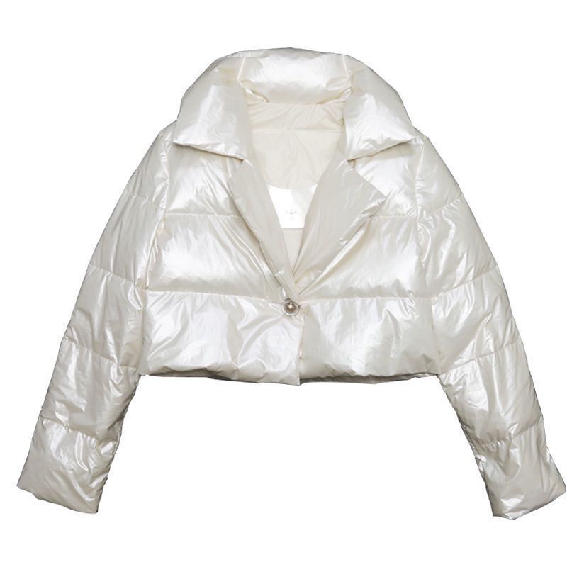 Women’s Cropped Jacket – Glossy Quilted Design – Puffy Oversized Fit – Button Front