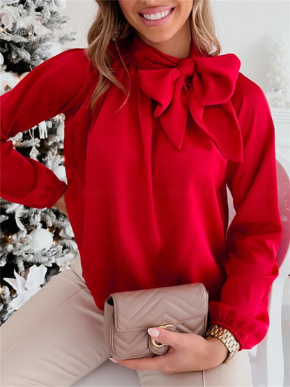 Women's Blouse - Bow Tie Neck - Long Sleeve - Loose Fit Elegant Wear