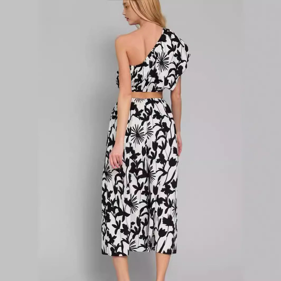 Lightweight Cotton Blend One Shoulder Jumpsuit