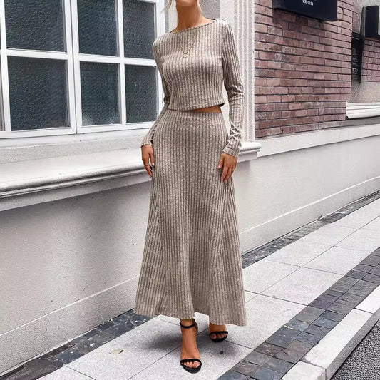 Ribbed Long Sleeve Top and Maxi Skirt Set
