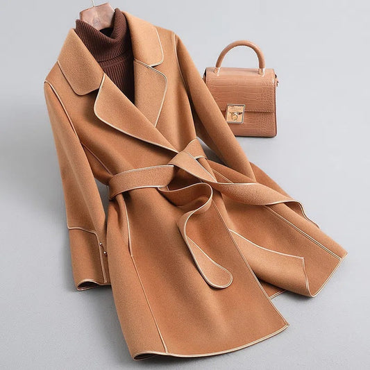 Wool Blend Tailored Belted Trench Coat