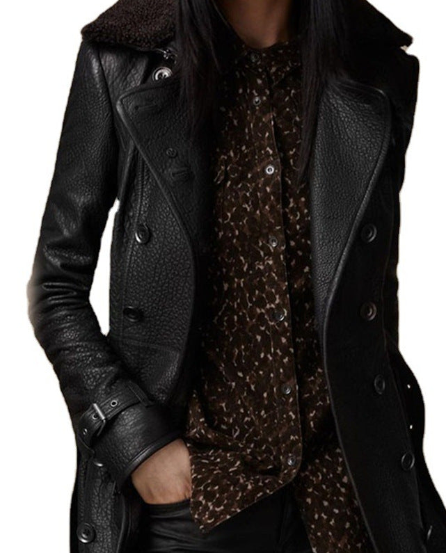 Women's warm synthetic leather winter coat