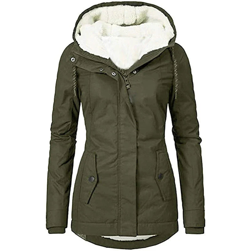 Women’s Parka Coat – Semi-Fitted – Insulated Plush Lining – Hooded – Mid-Thigh Length
