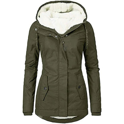 Women’s Parka Coat – Semi-Fitted – Insulated Plush Lining – Hooded – Mid-Thigh Length