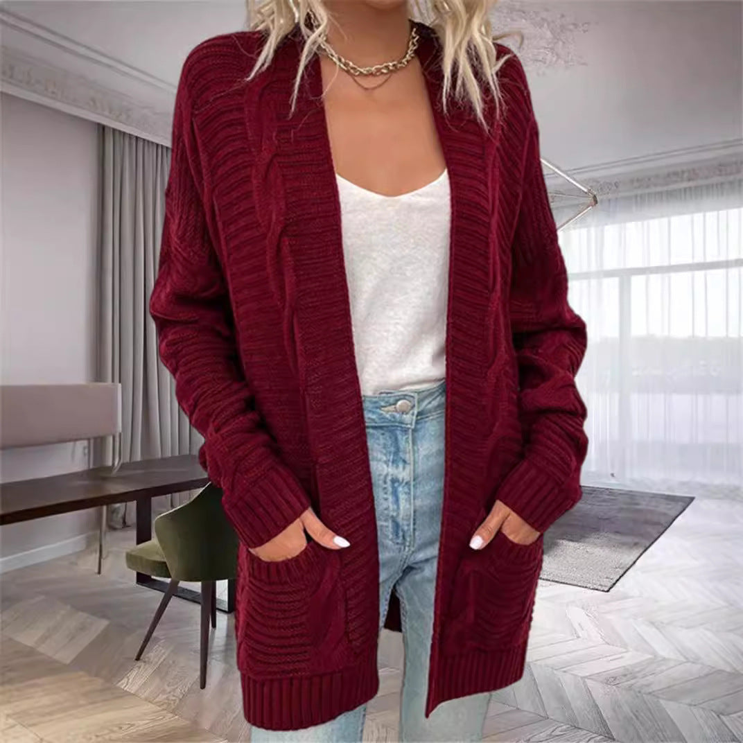 Chunky Cable Knit Oversized Wool Blend Cardigan 