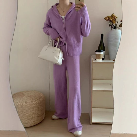 Loose Knit Split Hem Sweater and Pants Set