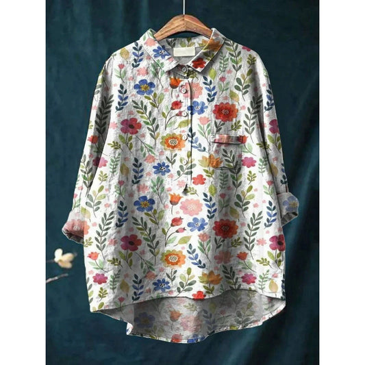 Vintage Floral High-Low Pocket Shirt