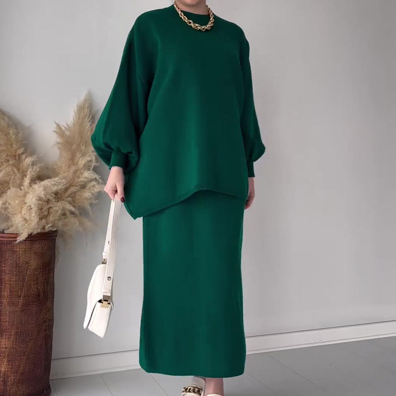 Oversized Knit Midi Sweater and Skirt Set 