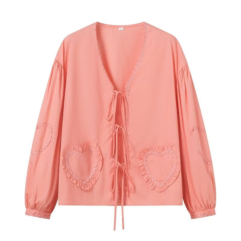Gingham Checkered Puff Sleeve Embroidered Blouse