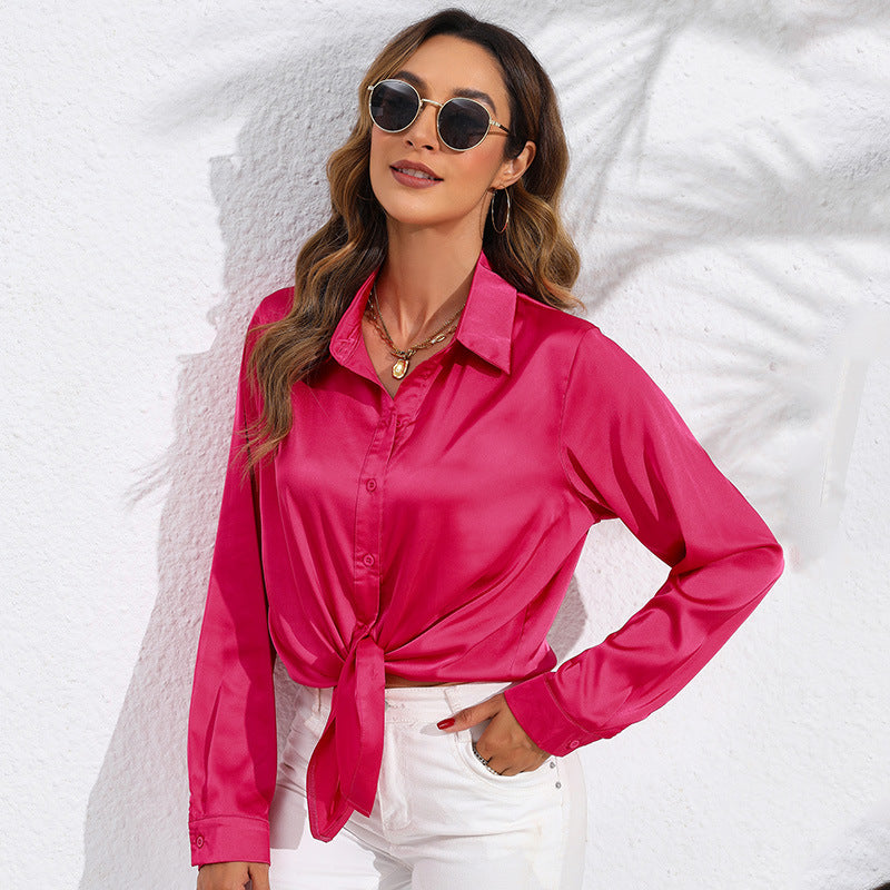 Asymmetrical Hem Wrap Tie Detail Blouse