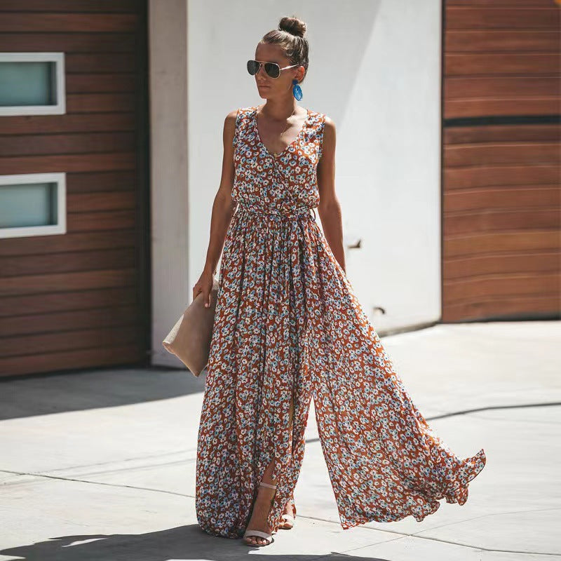 Flowy Cinched Waist Maxi Dress