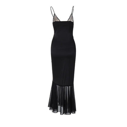 Women's Evening Gown - Satin Finish - Lace Bodice - Deep V-Neck - Backless Elegant Fit