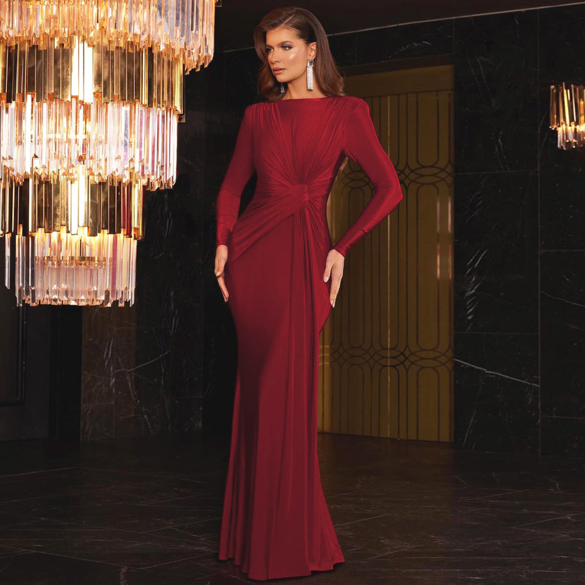 Satin Slim Fit Draped Evening Dress