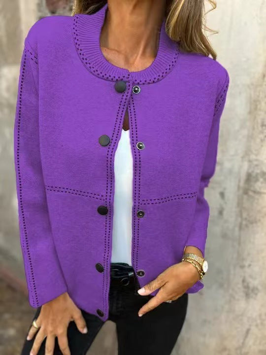 Loose Knit Ribbed Trim Cardigan 
