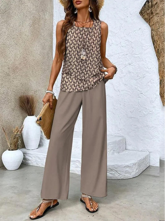 Breathable Floral Wide Leg Two Piece Set 