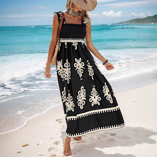 Printed Flowy Wrap Bodice Maxi Dress