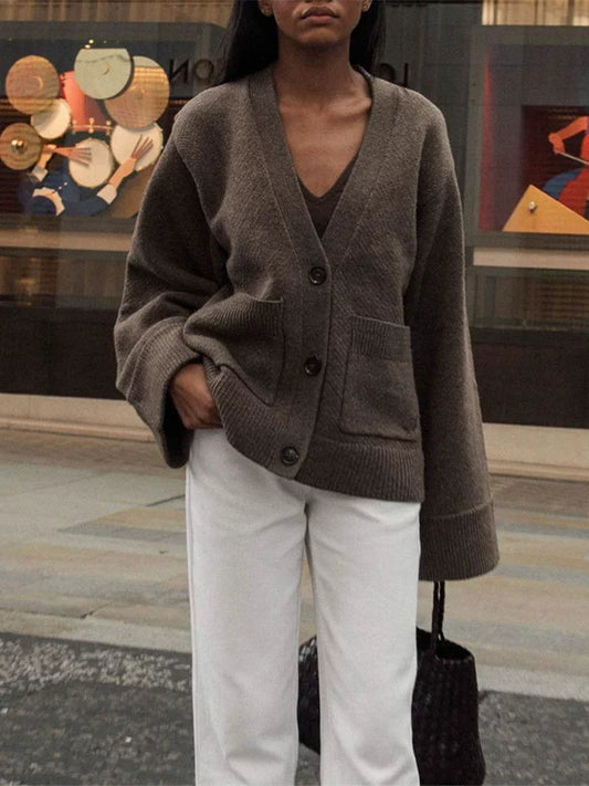 Wool Knit Relaxed Oversized Fit Cardigan 