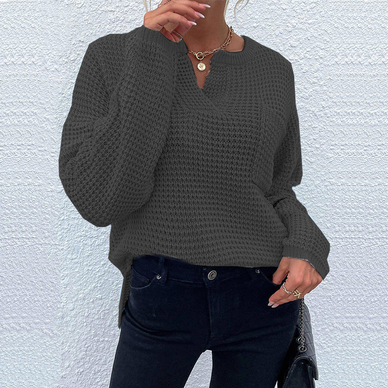 Knit Relaxed Fit Notched V-Neck Sweater