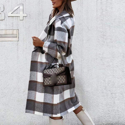 Women's checkered vintage long coat
