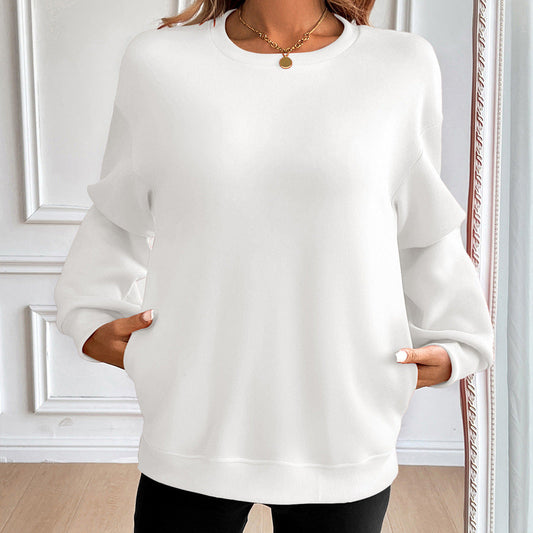 Loose Fit Cotton Blend Sweatshirt with Pockets 