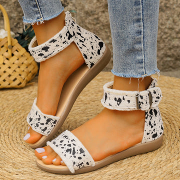 Karylle - Buckle white leopard ankle strap sandals