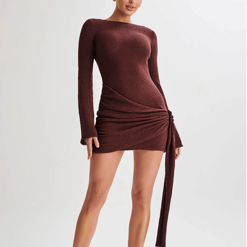 Ruched Side Tie Slim Fit Mini Dress