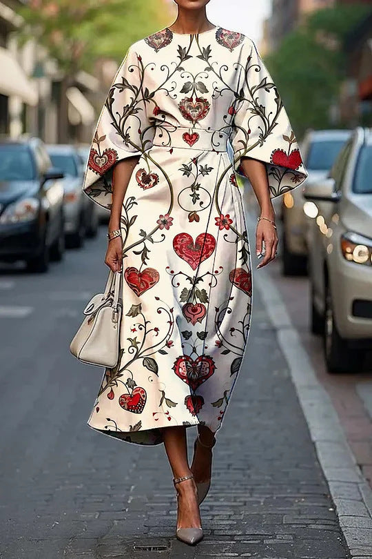 Luxury Fabric A-Line Floral Midi Dress