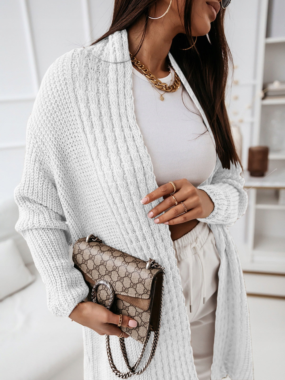 Wool Knit Relaxed Fit Long Cardigan 