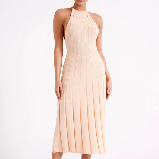 Ribbed Slim Fit Halter Knit Midi Dress
