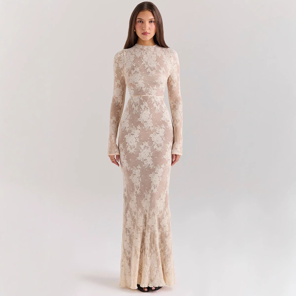 Lace Slim Fit High Neck Gown Dress