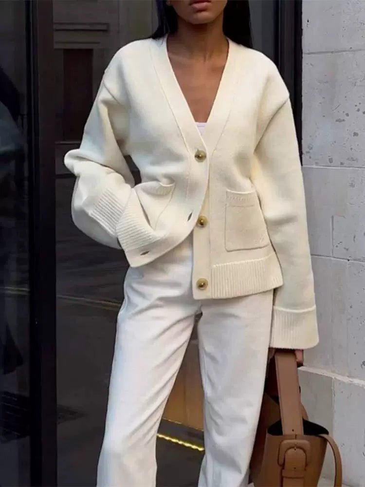 Wool Knit Relaxed Oversized Fit Cardigan 