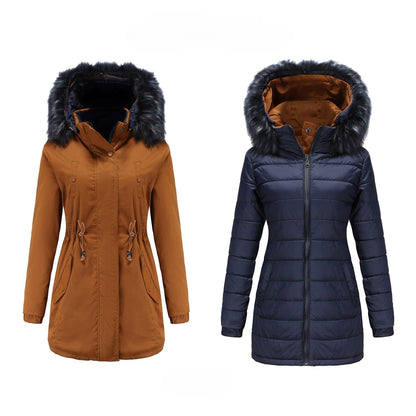 Women’s Parka Jacket – Water-Resistant – Faux Fur Hood – Adjustable Waist – Mid-Thigh Length