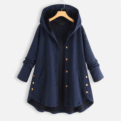 Women’s Coat - Quilted Knit - Hooded - Mid-Thigh Length
