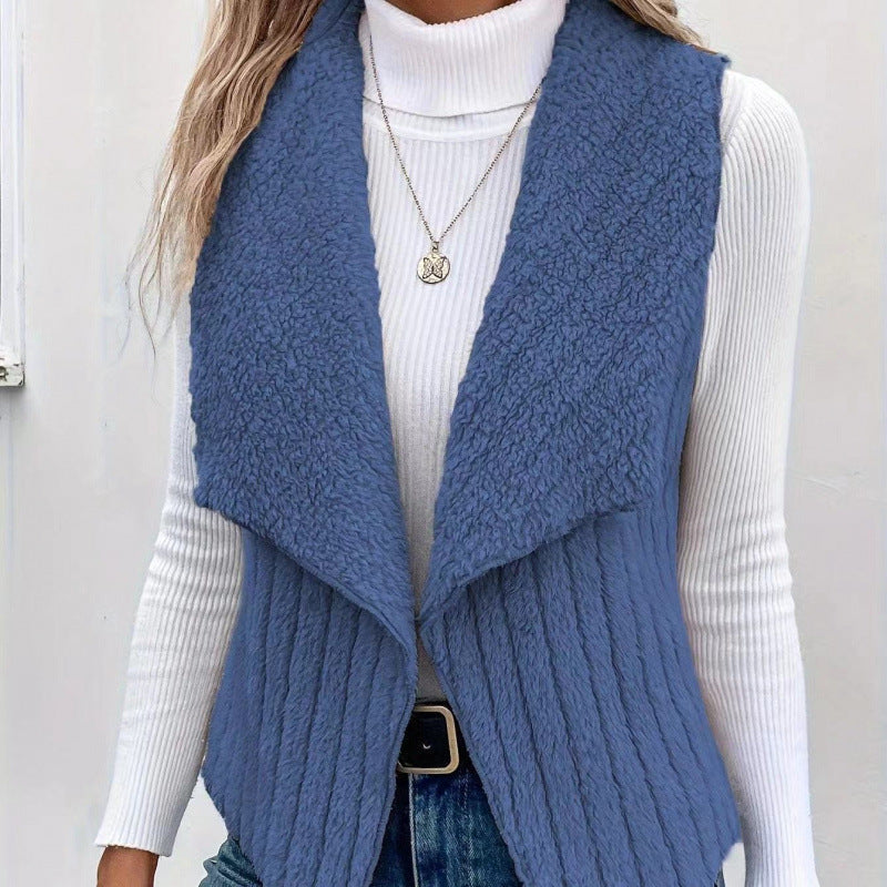 Knit Relaxed Fit Shawl Collar Open Front Vest
