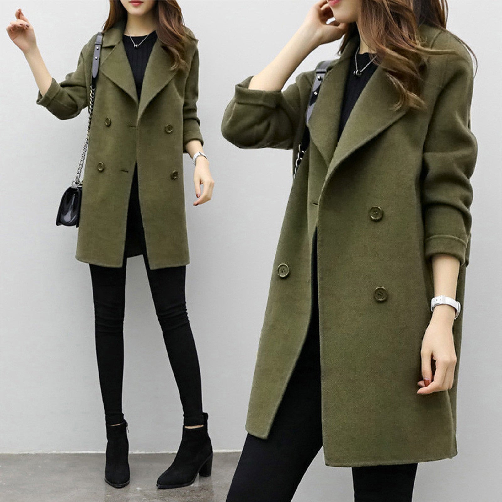 Wool Double Breasted Mid-Thigh Coat