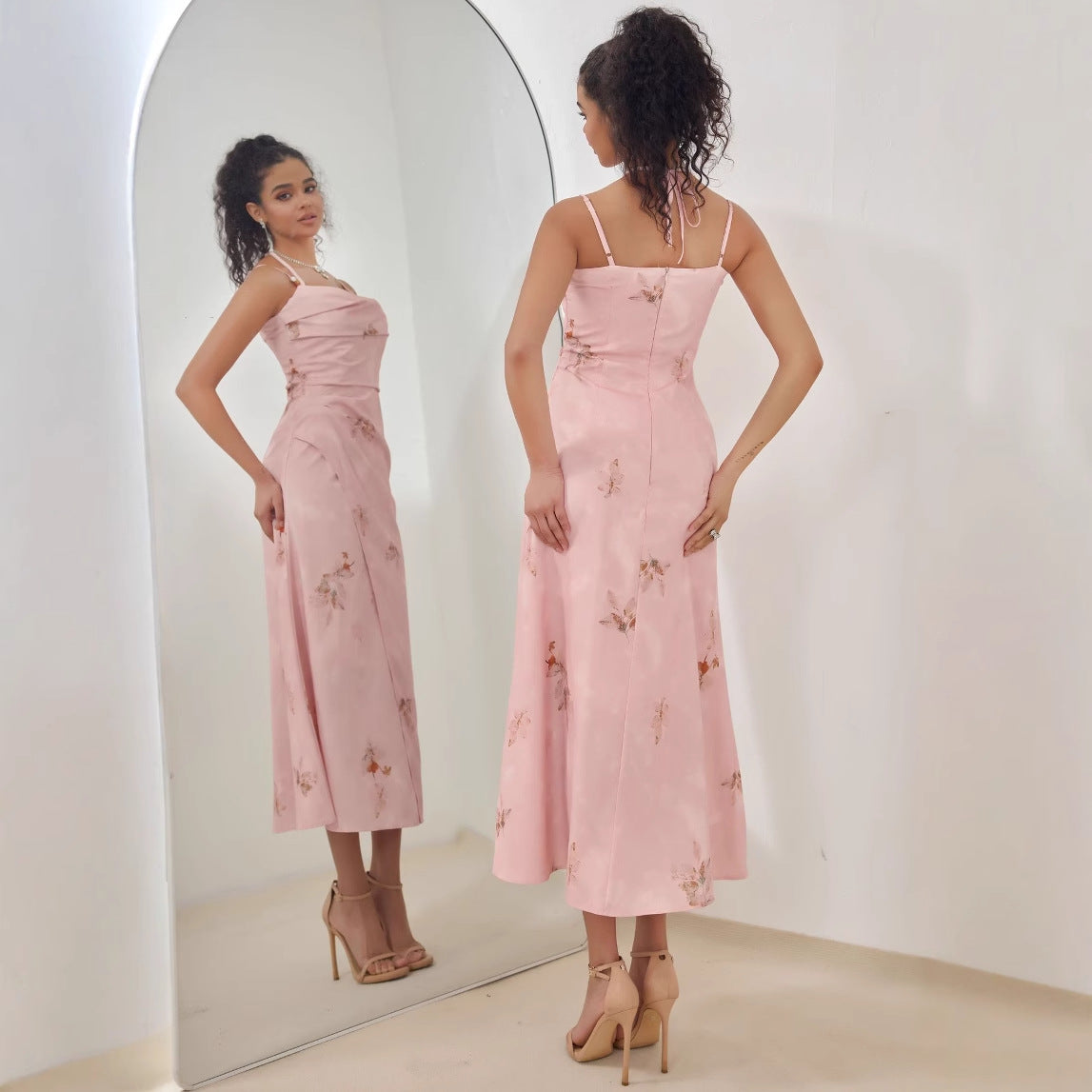Satin Feel Strappy A-Line Midi Dress