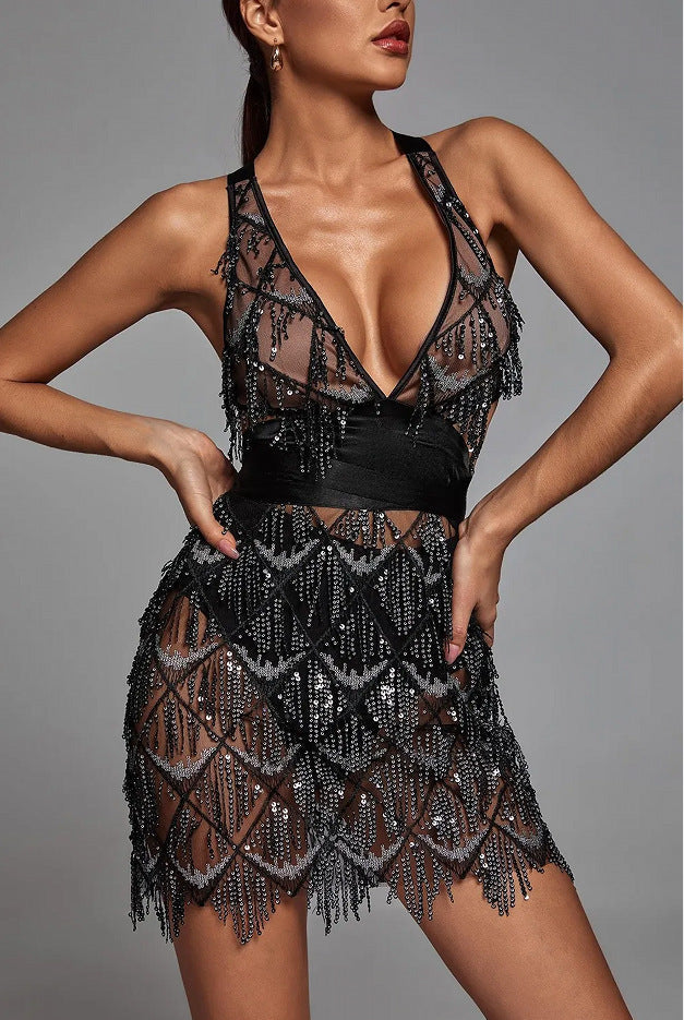 Sequin Tassel Fitted Mini Dress