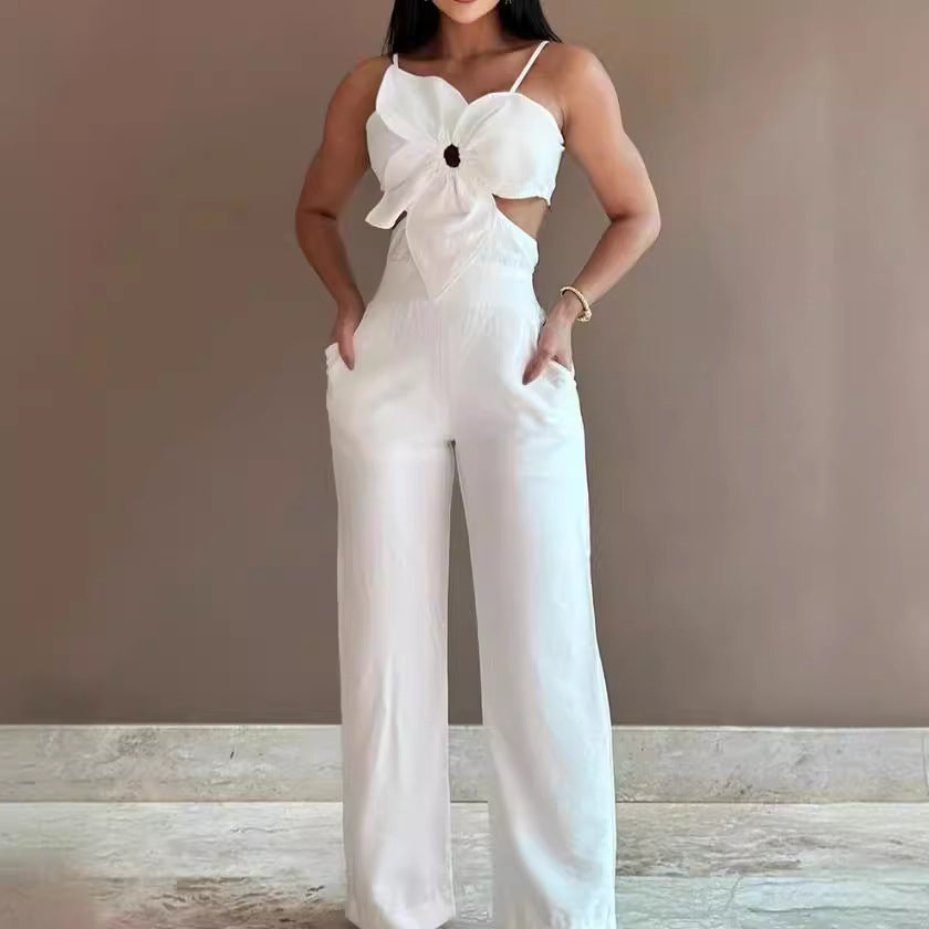 Wide Leg Backless Bow-Front Jumpsuit