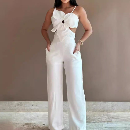 Wide Leg Backless Bow-Front Jumpsuit