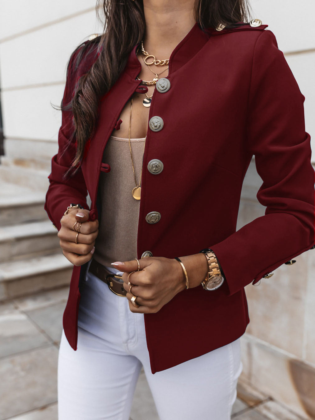 Slim Fit Gold Button Blazer 