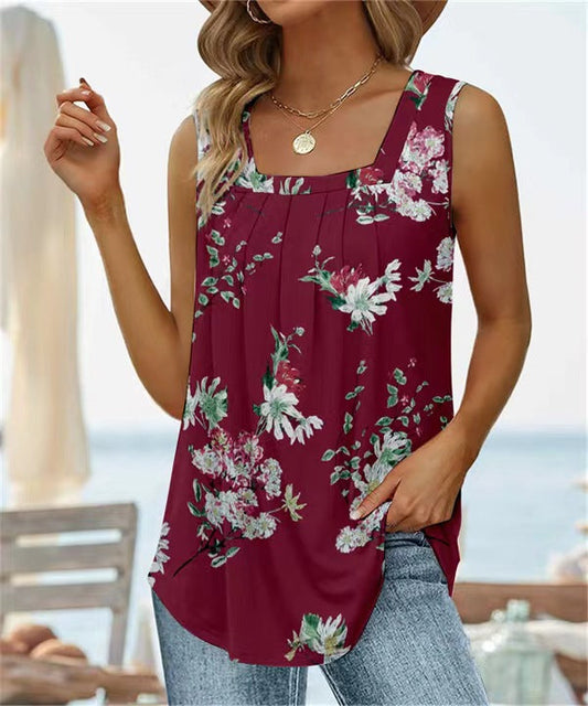 Floral Print Relaxed Fit Sleeveless T-Shirt