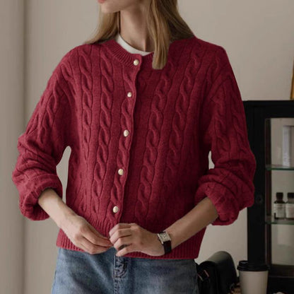 Women’s Cardigan – Wool Knit – Relaxed Fit – Cable Knit – Button Front – Hip Length