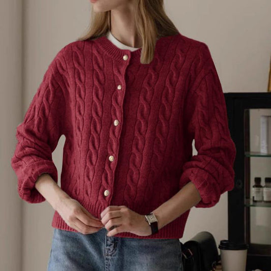 Cable Knit Relaxed Fit Wool Cardigan 