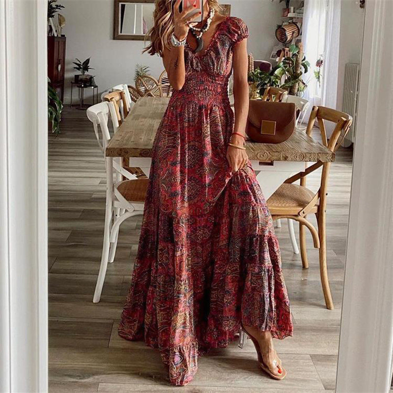 Smocked Bodice Lightweight Cotton Maxi Dress 