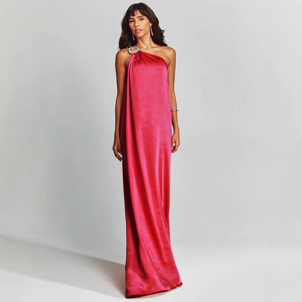 Satin One Shoulder Embellished Evening Dress