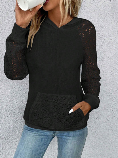 Marie - waffle-knit lace long sleeve hoodie