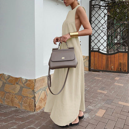 Women’s Maxi Dress – Cotton Linen – Loose Fit – Halter Neck – Sleeveless Elegant Style