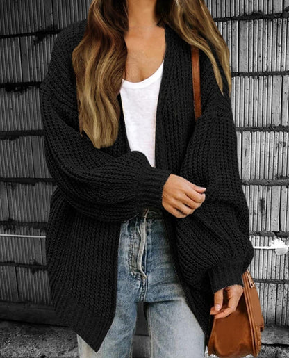 Women’s Cardigan – Chunky Knit Wool – Oversized Fit – Open Front Long Sleeve Layer